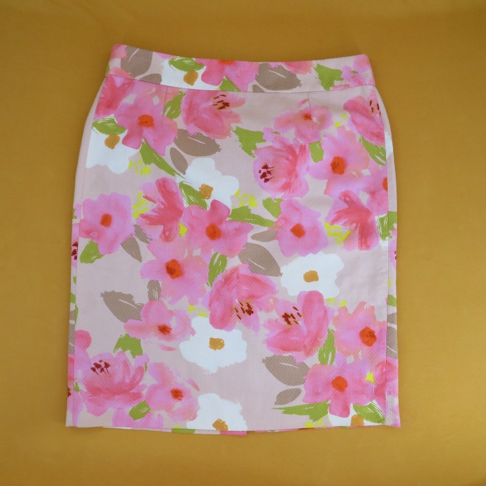J Crew bright floral print textured pencil skirt